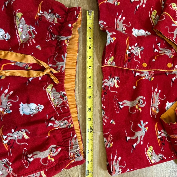 NICK & NORA DOWNHILL MONKEYS 100% COTTON Flannel Set Red Flannel Pajamas S - Picture 3 of 10